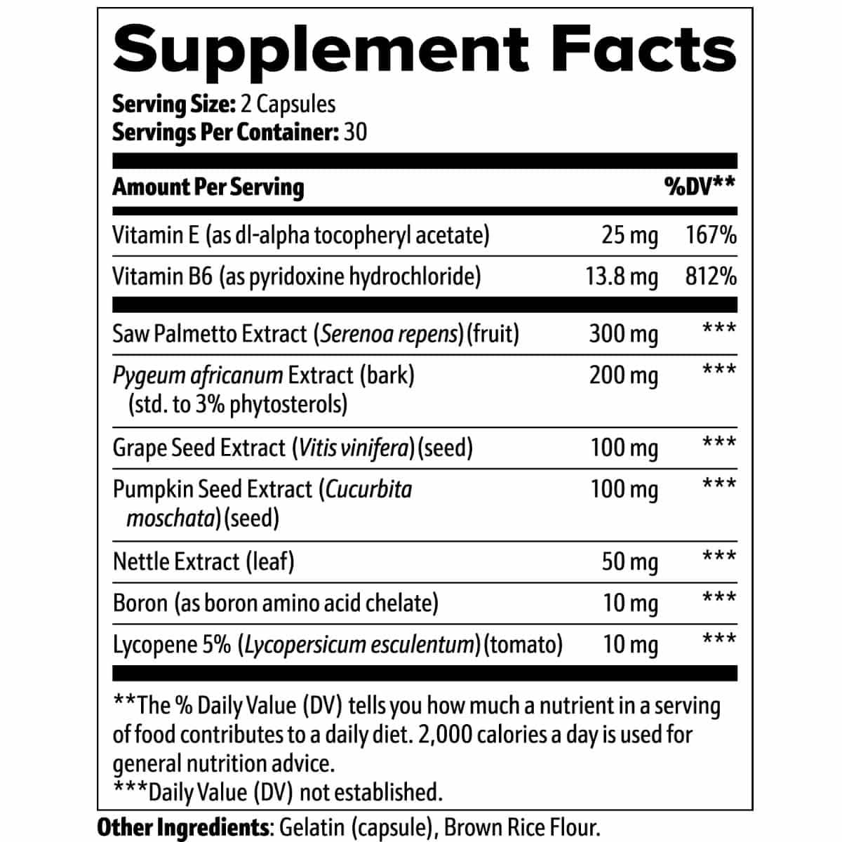 Dietary Supplement Facts for Advanced Prostate Support from World's Best Supplements.