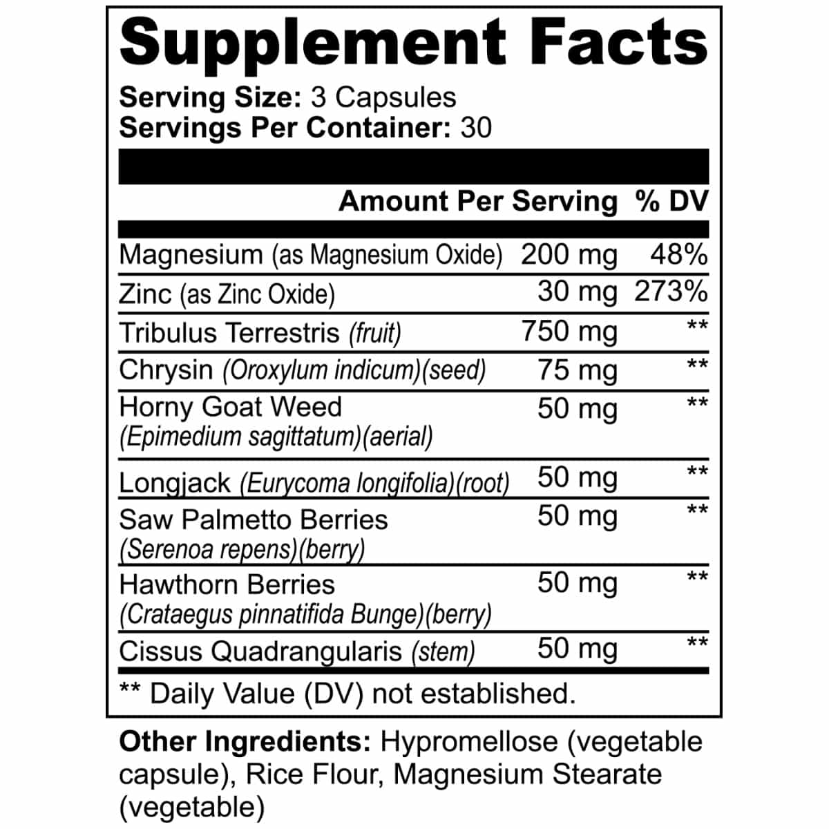 Supplement Facts for Alpha Male Testosterone Booster from World's Best Supplements.