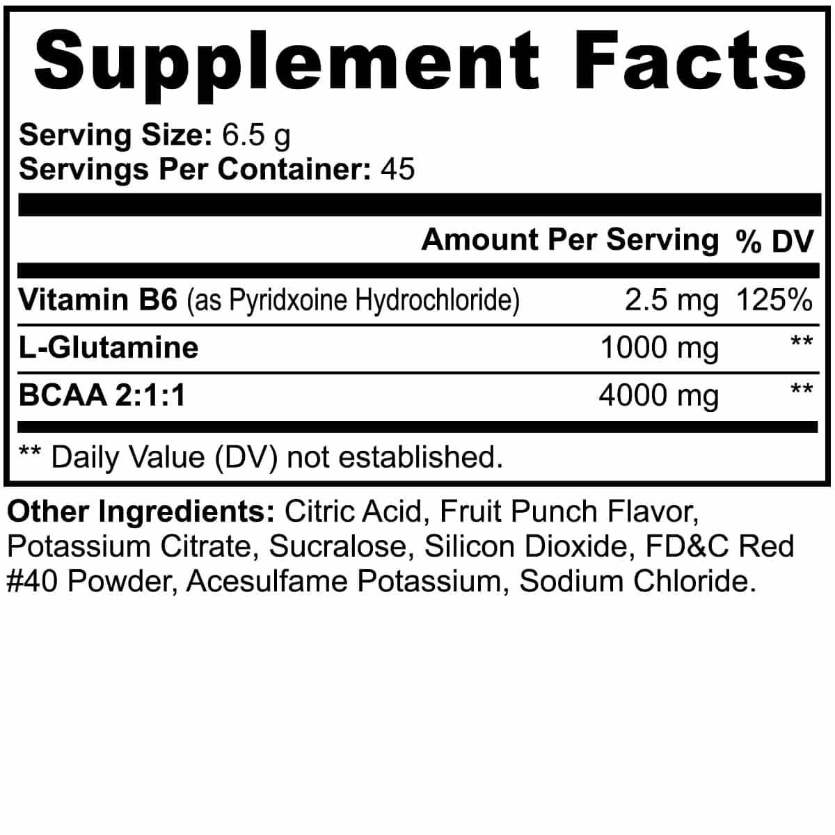 Dietary Supplement Facts Label for BCAA Amino Acid powder from World's Best Supplements.