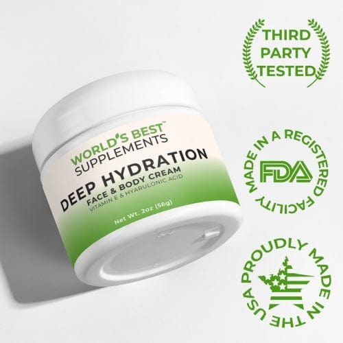 Deep Hydration Face & Body Cream from World's Best Supplements, third-party tested and made in the USA in a FDA-registered facility.