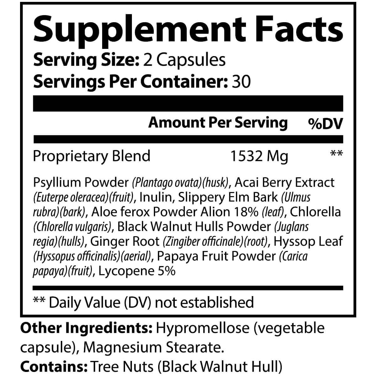 Supplement Facts for Gut Detox Max with Acai Berry Complex from World's Best Supplements.