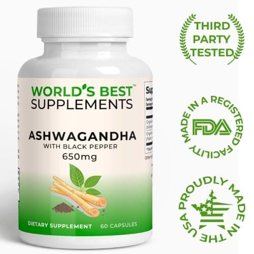 World's Best's Ashwagandha with Black Pepper supplement is third part testes, made in a FDA Registered Facility, and proudly made in the USA.