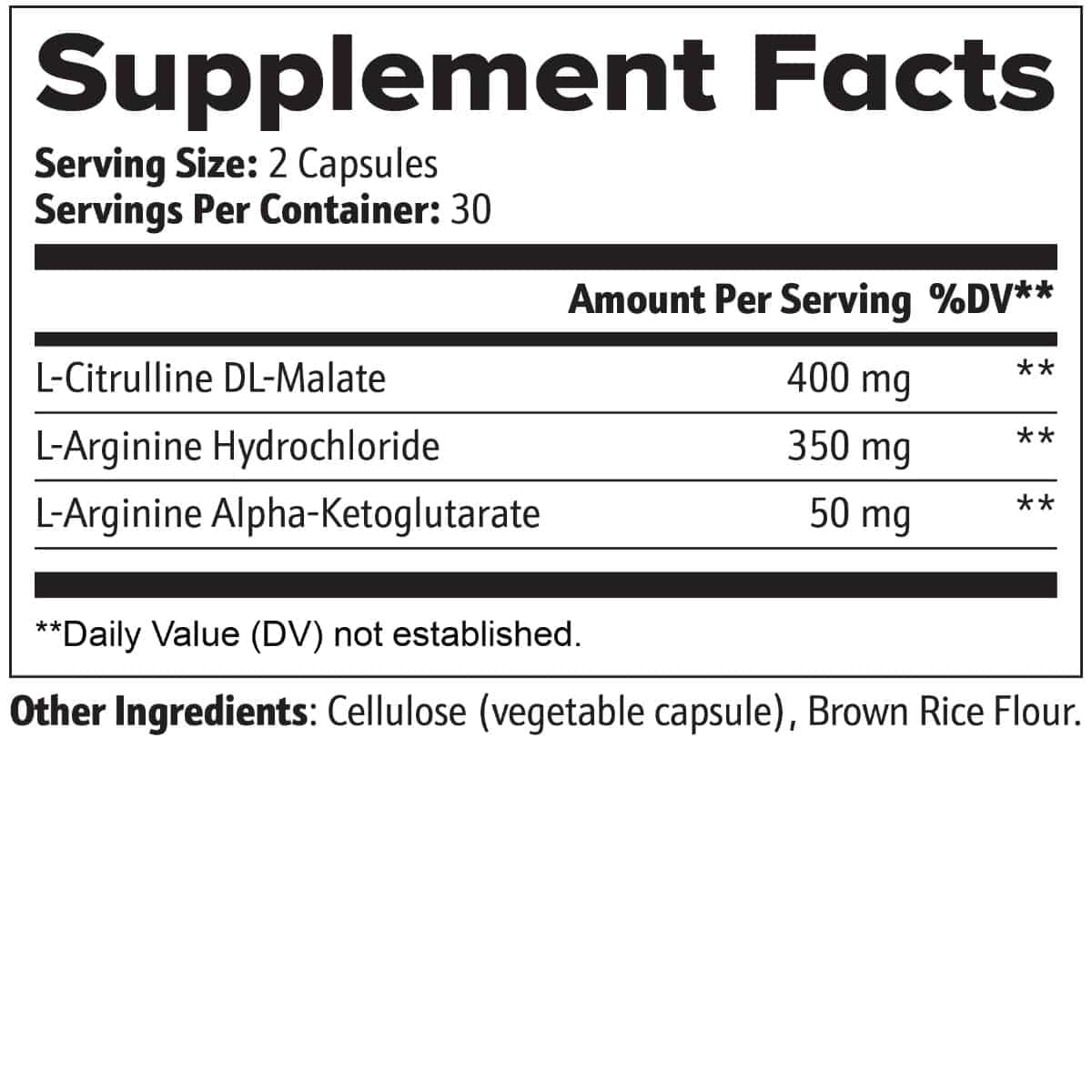 Supplement Facts for Nitric Oxide Booster capsules from World's Best Supplements.