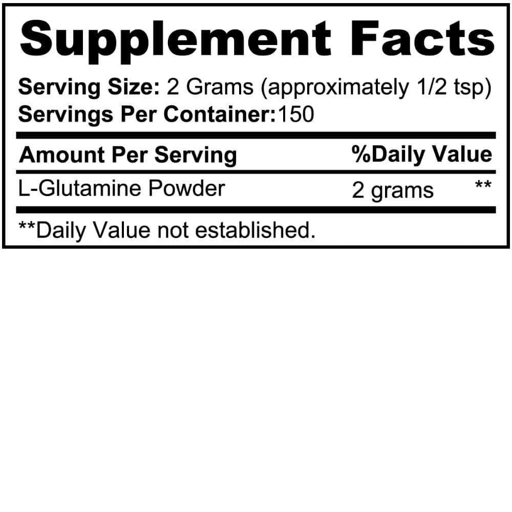 The Dietary Supplement Facts label close-up from the Pure L-Glutamine Powder from World's Best Supplements.