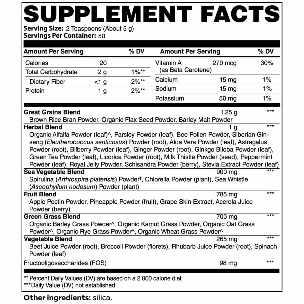 Supplement Facts label for Super Greens Detox Smoothie from World's Best Supplements.