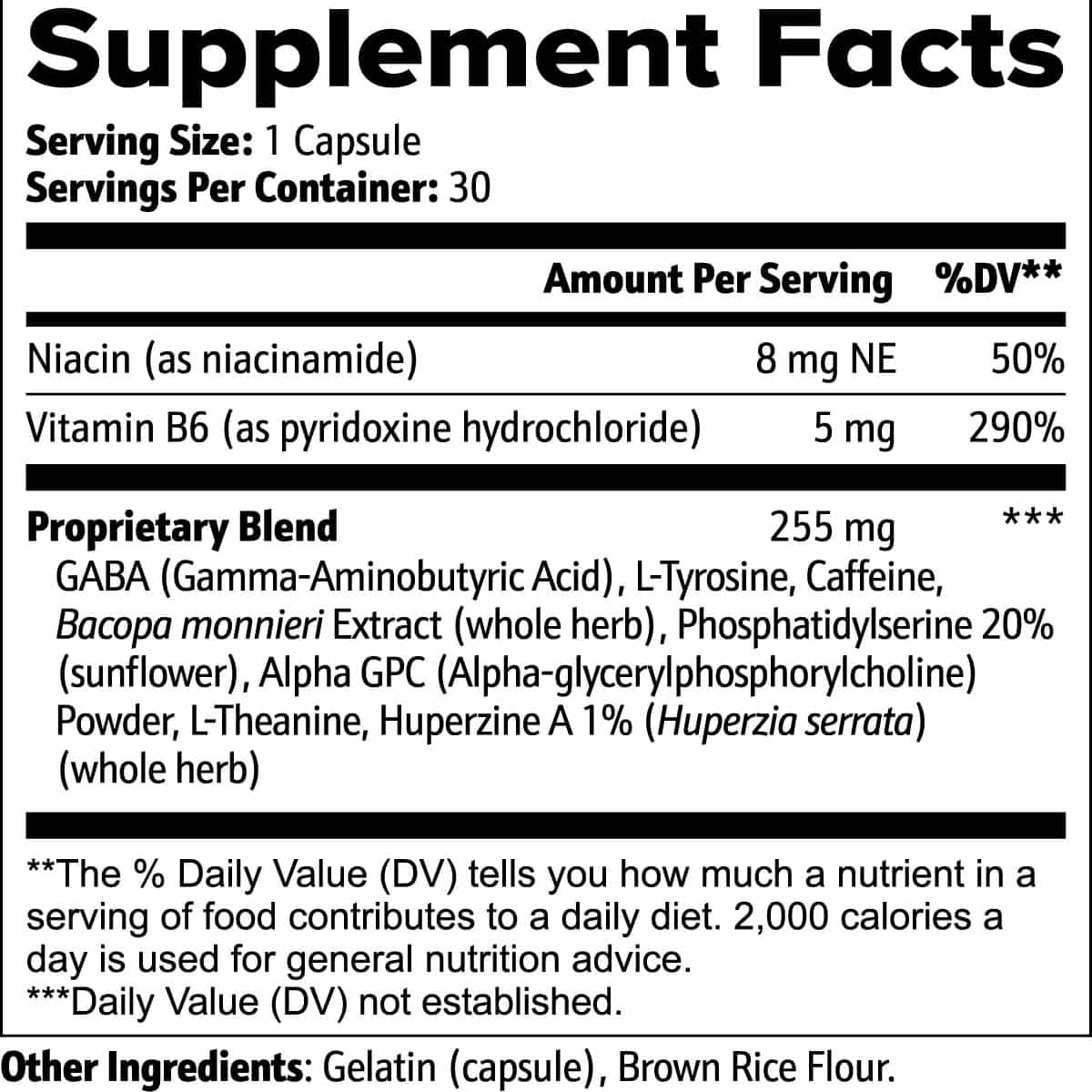 Supplement Facts for World's Best Nootropic Brain Fuel Capsules.