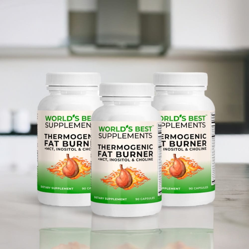 A 3-Pack Bundle of Thermogenic Fat Burner, a lipotropic weight loss support capsule from World's Best Supplements.