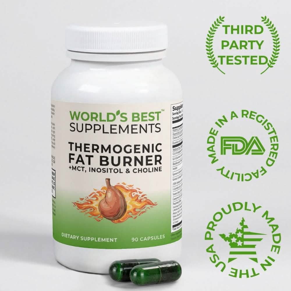 Thermogenic and Lipotropic Fat Burning Pills in Capsule form made in the USA in FDA-registered facilities using GMP practices and third-party tested for purity and potency. World's Best Supplements.