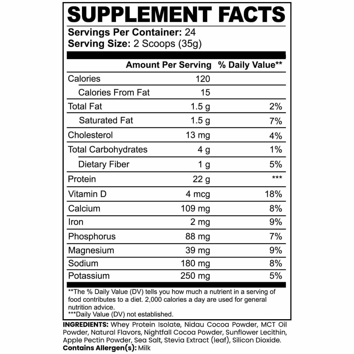 Nutrition Facts for World's Best 100% Whey Protein Isolate Chocolate Flavored.