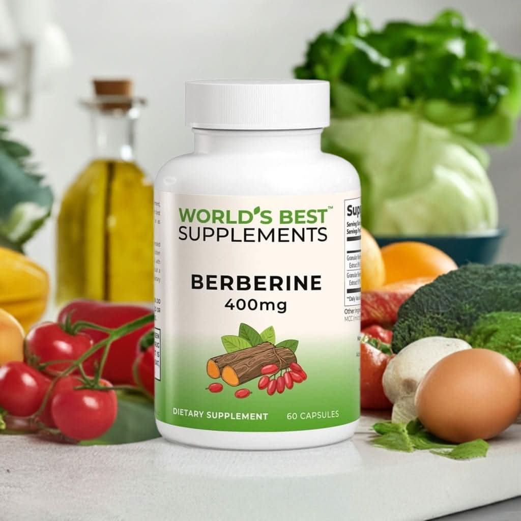 A bottle of Berberine 400mg Capsules from World's Best Supplements.