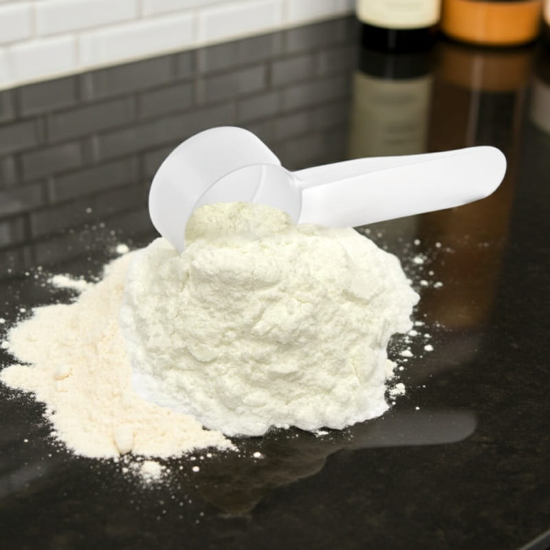 A scooper of Bovine Colostrum Powder