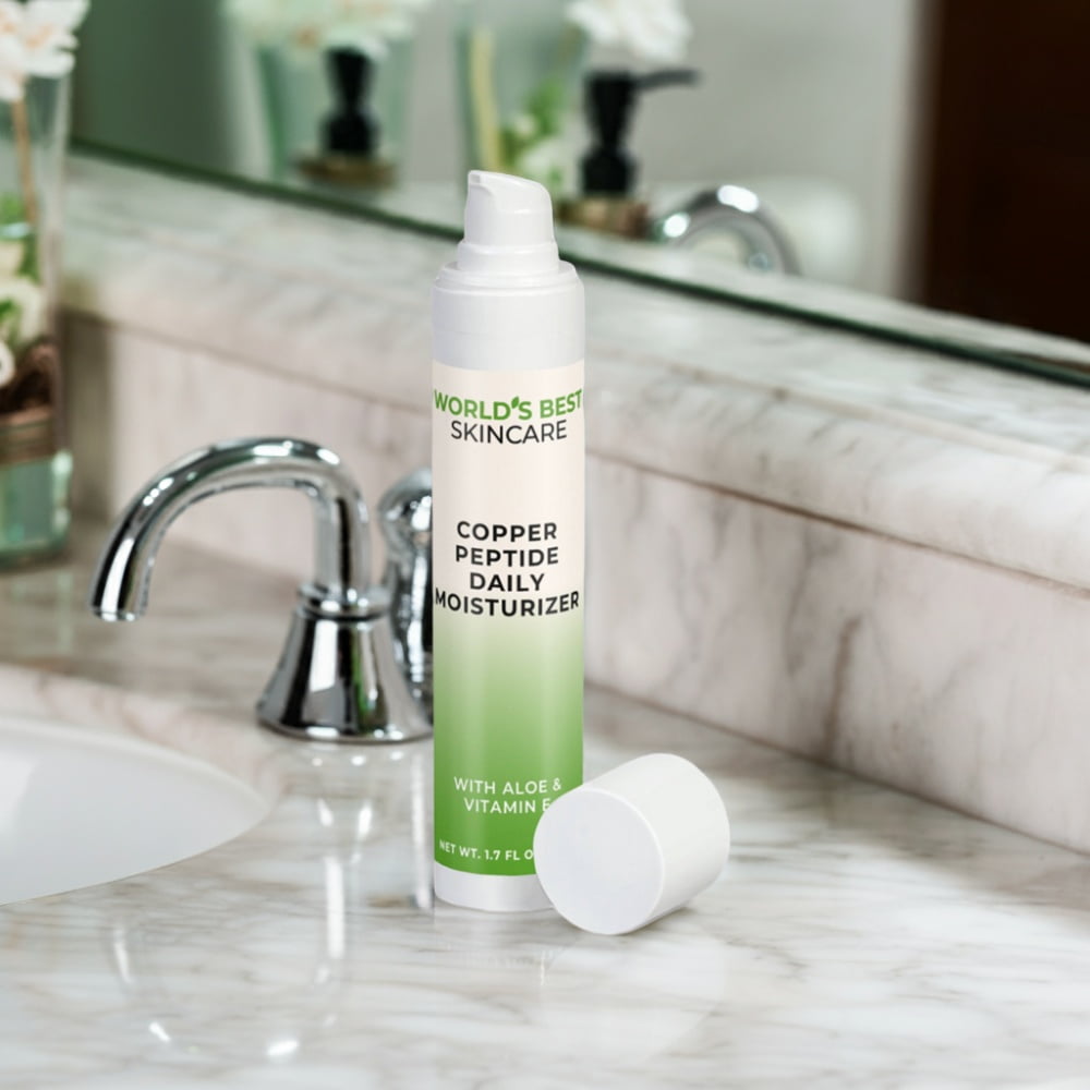 A bottle of Copper Peptide Daily Skin Moisturizer from World's Best Supplements.