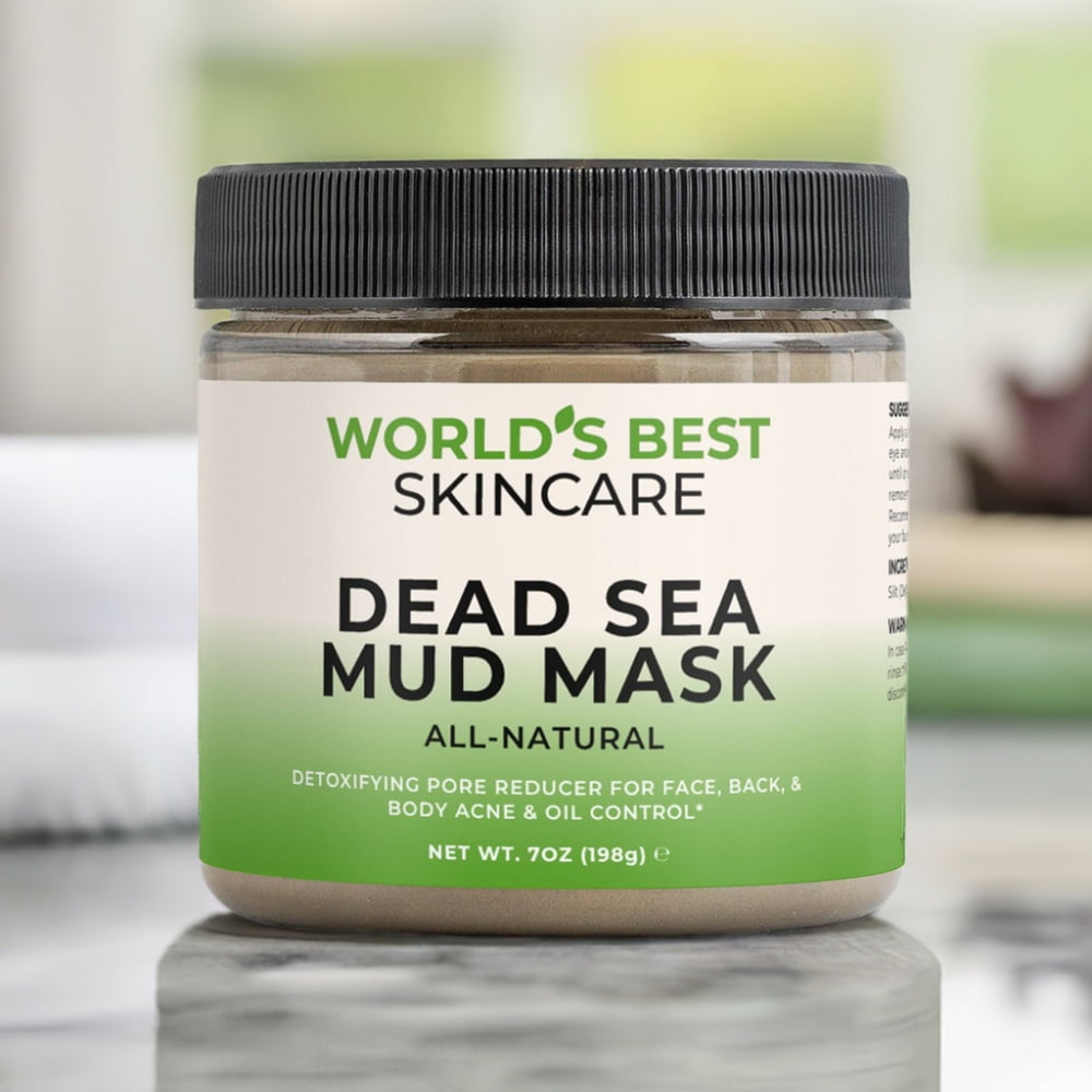 A 7 ounce tub of Dead Sea Mud Mask Detoxifying Pore Cleanser from World's Best Supplements.