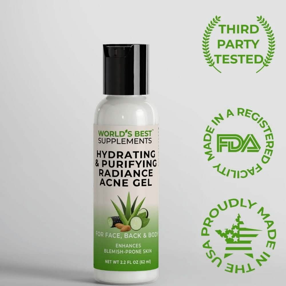 Radiance Acne Gel for Sensitive Skin to reduce redness and inflammation, third-party tested and made in the USA.
