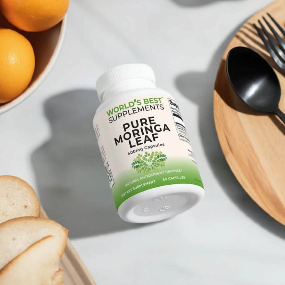 All-Natural 100% Pure Moringa Leaf Powder 400mg per Capsule by World's Best Supplements.