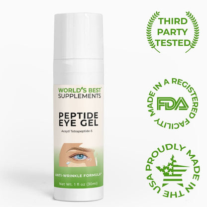 Peptide Eye Gel from World's Best Supplements third-party tested, cruelty free, made in the USA in FDA Registered facilities.