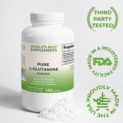 Perhaps the most affordable bottle of pure L-Glutamine powder on the market that's third-party tested and proudly made in the USA in FDA-registered facilities using cGMP practices.