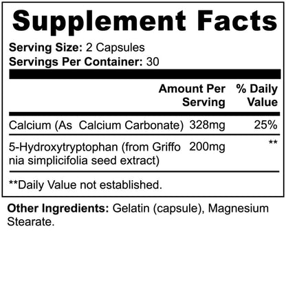 Dietary Supplement Facts label for World's Best Supplements' 5-HTP 400mg capsules.