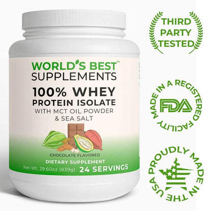 Pure Whey Protein Isolate Chocolate third party tested, made in a FDA registered facility and proudly made in the USA.